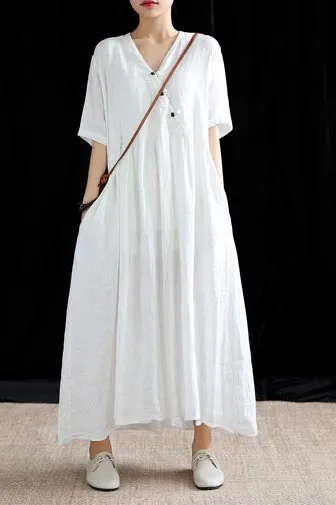 Summer's new loose a-line maxi dress with short sleeves 190157