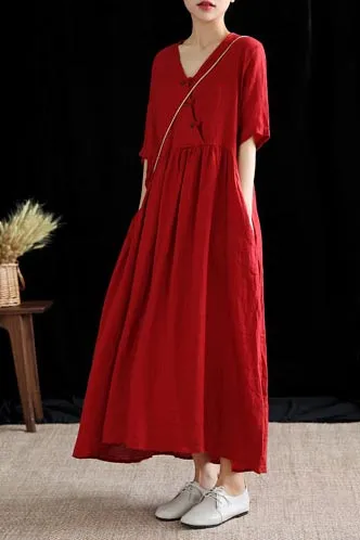 Summer's new loose a-line maxi dress with short sleeves 190157