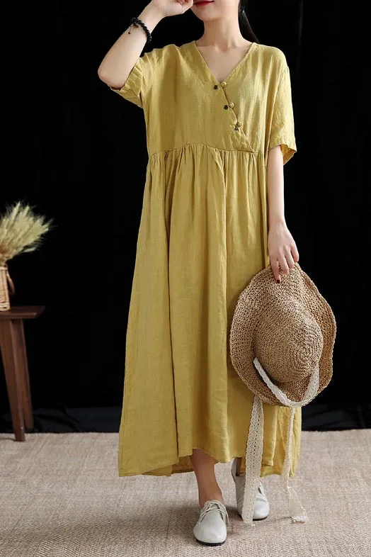 Summer's new loose a-line maxi dress with short sleeves 190157