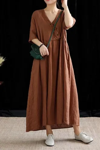 Summer's new loose a-line maxi dress with short sleeves 190157