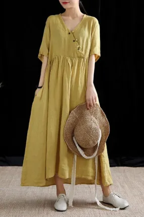 Summer's new loose a-line maxi dress with short sleeves 190157