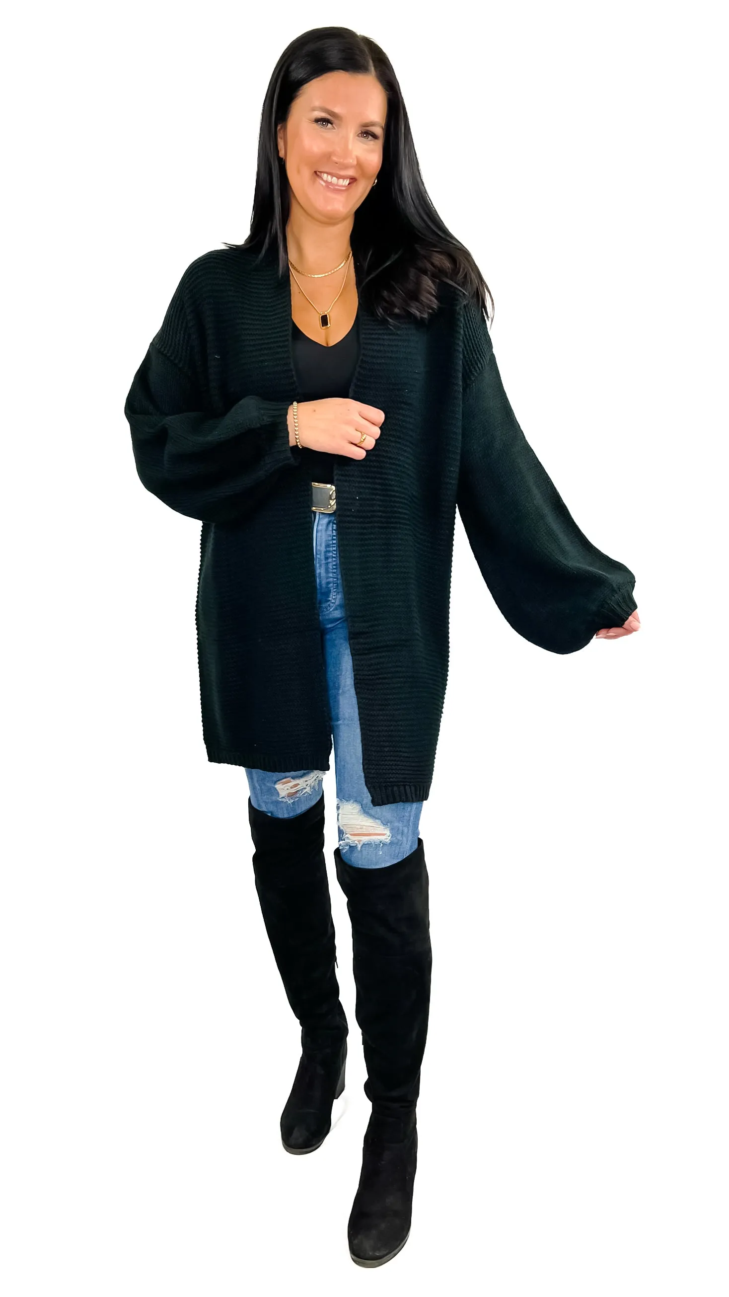 Tara Oversized Long-Sleeve Cardigan- Black