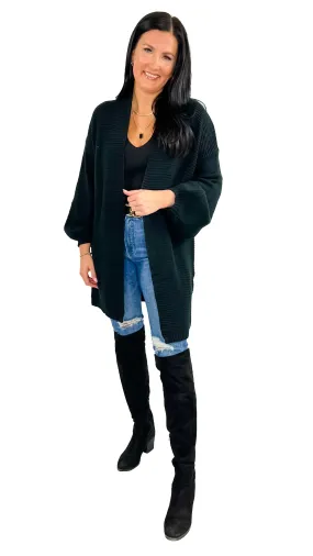 Tara Oversized Long-Sleeve Cardigan- Black