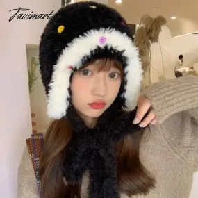 Tavimart Warm Bomber Cap Thickened Warm Plush Cap Knitted Cap Ear Protector Knitted Earflap Hat Colorful Button Design Cap
