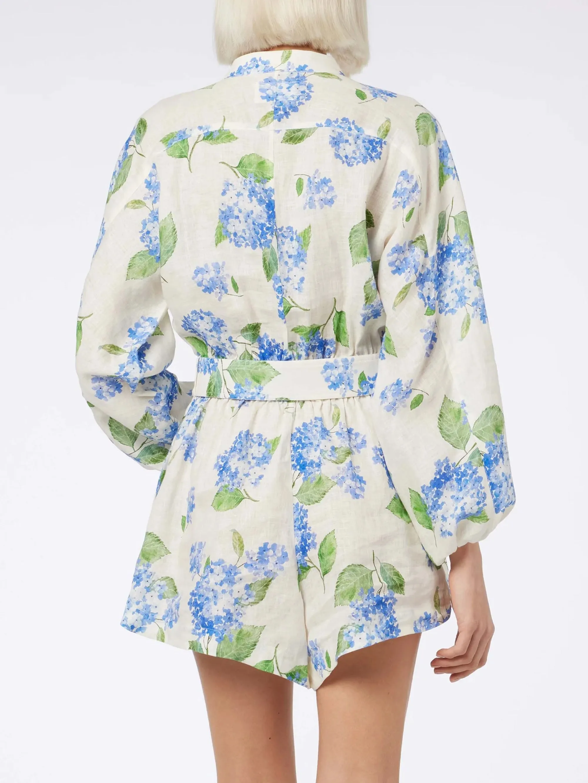 Tutina Chemiser in Lino Stampa Floreale Blu