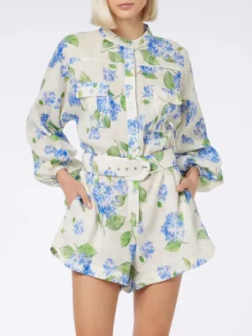 Tutina Chemiser in Lino Stampa Floreale Blu