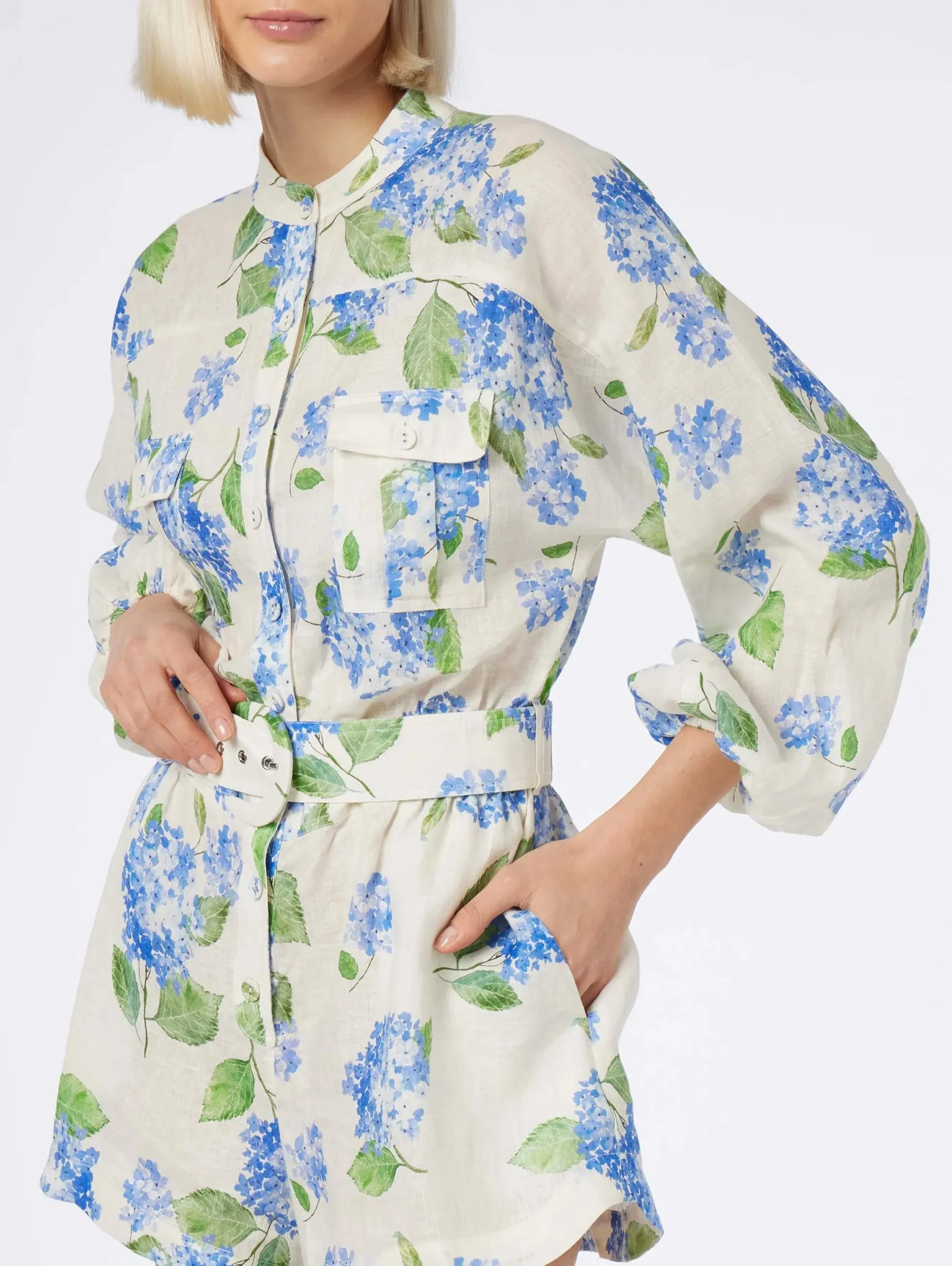 Tutina Chemiser in Lino Stampa Floreale Blu