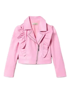 Twinset biker jacket with ruffles