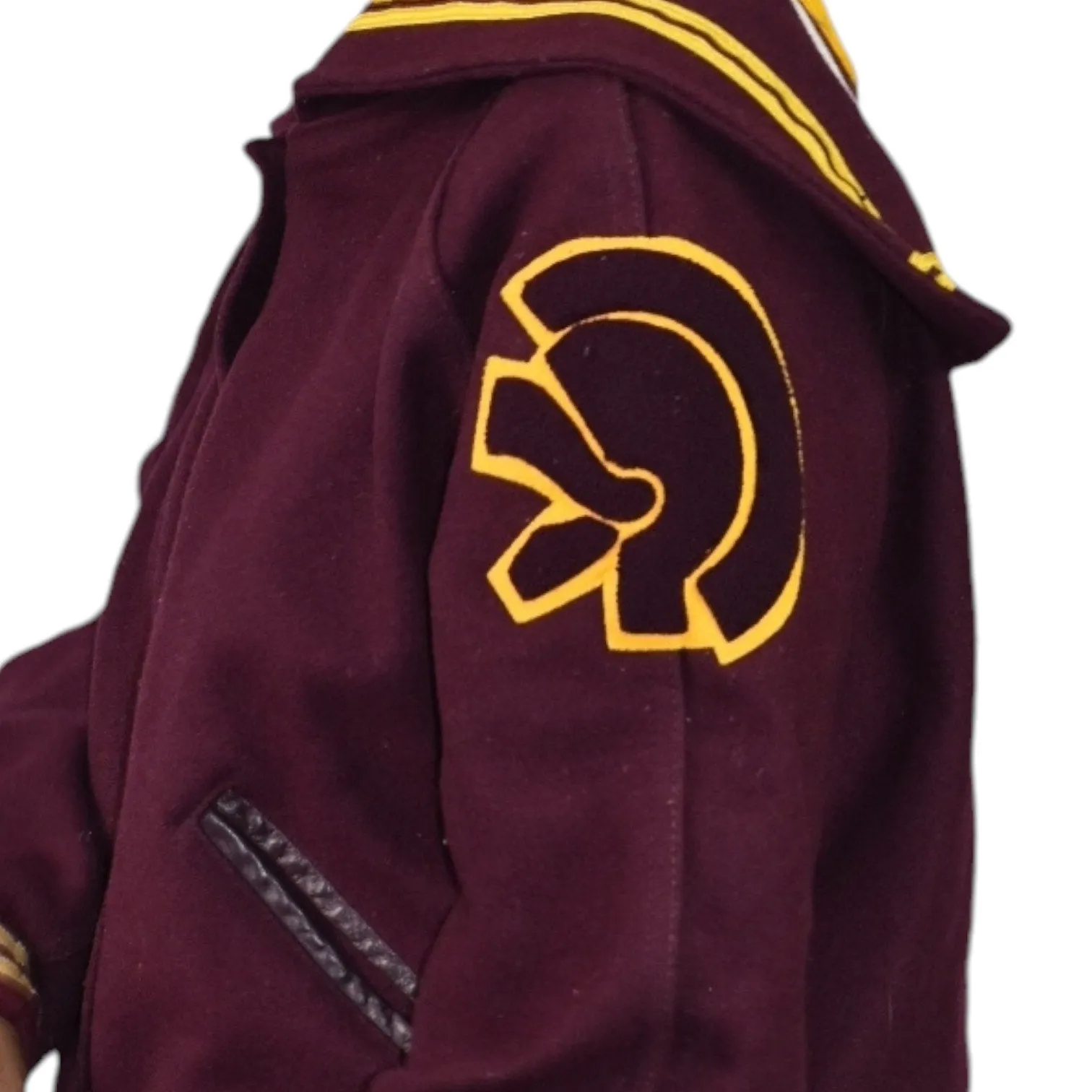 Vintage Holloway Varsity Jacket Red Tar Flap Wool Cheerleader College Letterman Bomber Trojan Embroidery Patch Size 40 Large