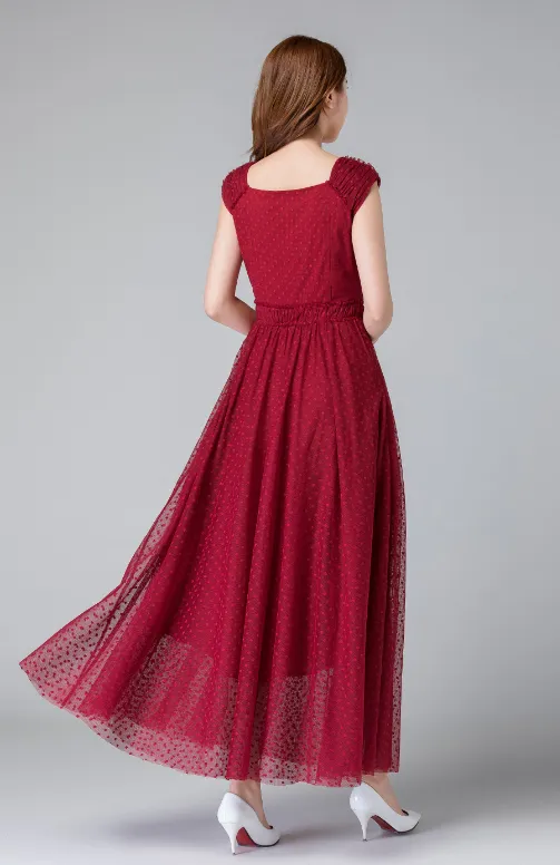 Wine red dress, Red wine bridesmaid dress, Burgundy red tulle dress, sleeveless dress 1918