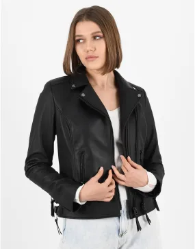 WOMEN’S BLACK CLASSIC BIKER LEATHER JACKET