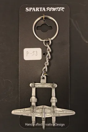 WWII Lockheed P-38 Lightning Airplane Pewter Keychain