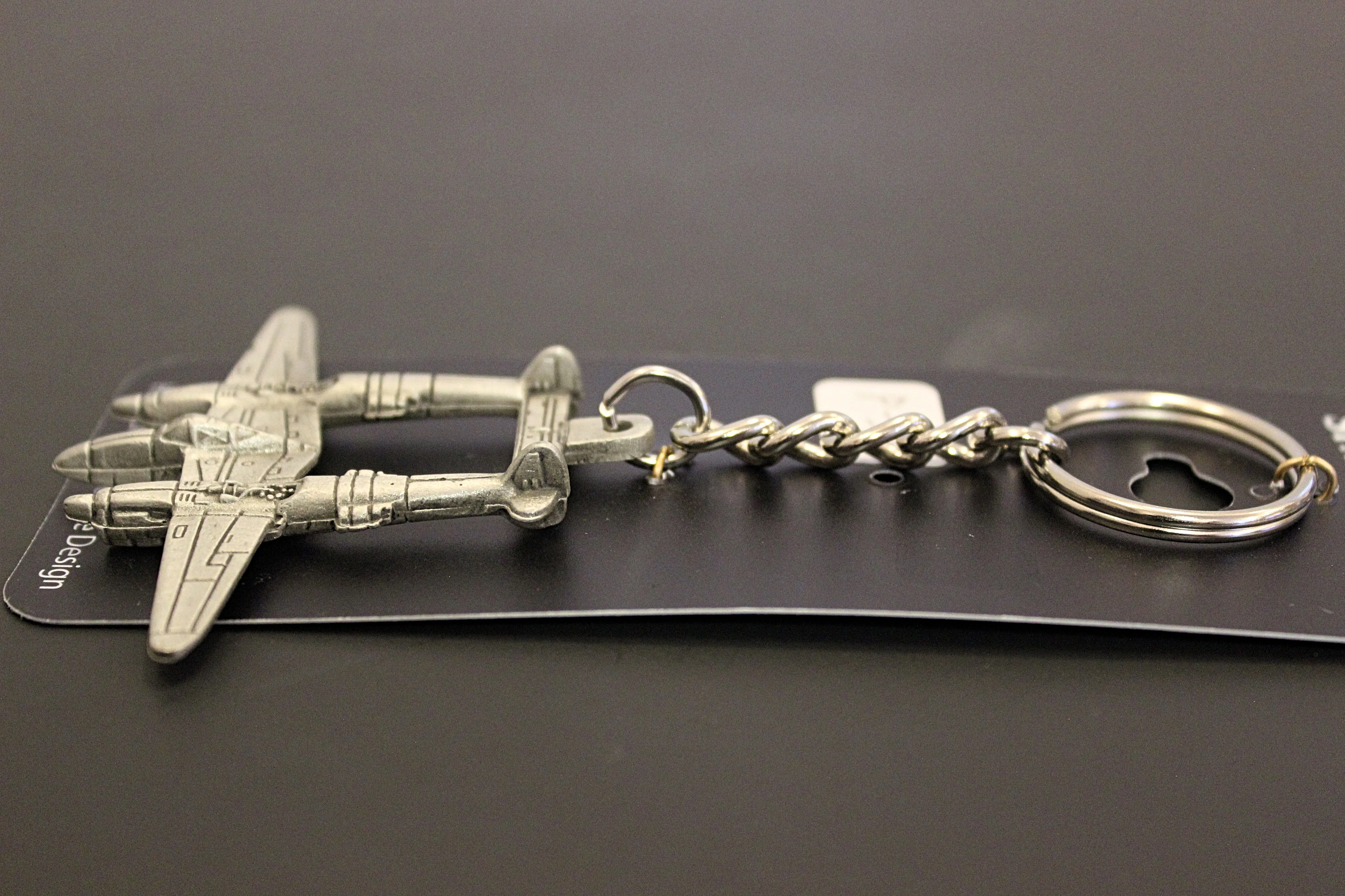 WWII Lockheed P-38 Lightning Airplane Pewter Keychain