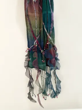 Y2K Colorful Mermaid Designer Fringe Beaded Skinny Scarf