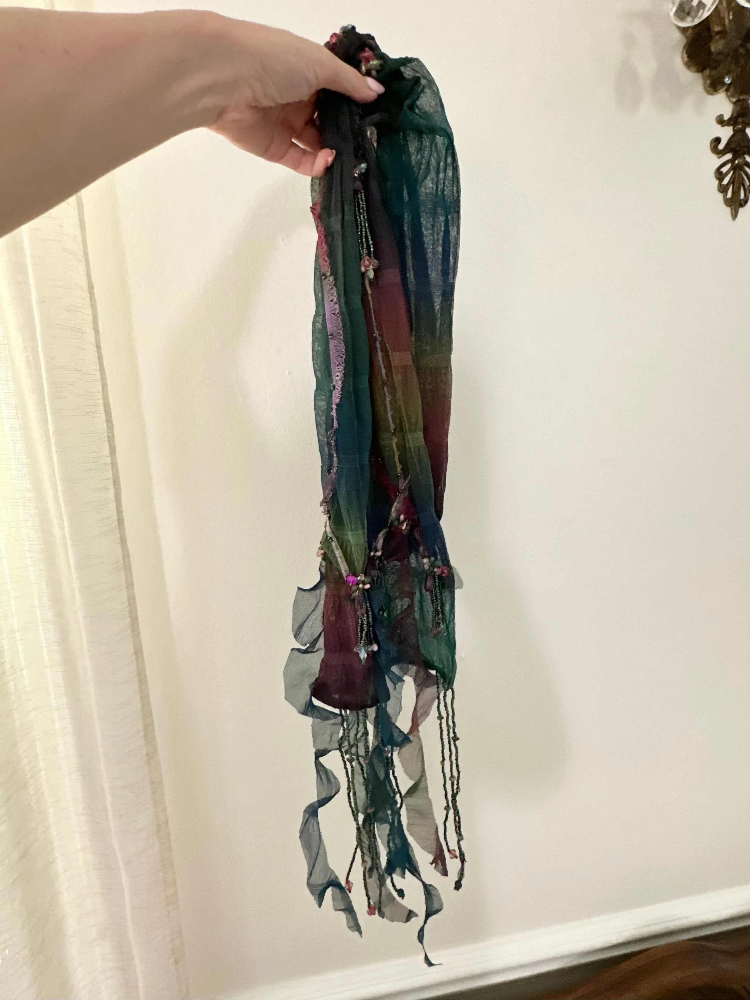 Y2K Colorful Mermaid Designer Fringe Beaded Skinny Scarf