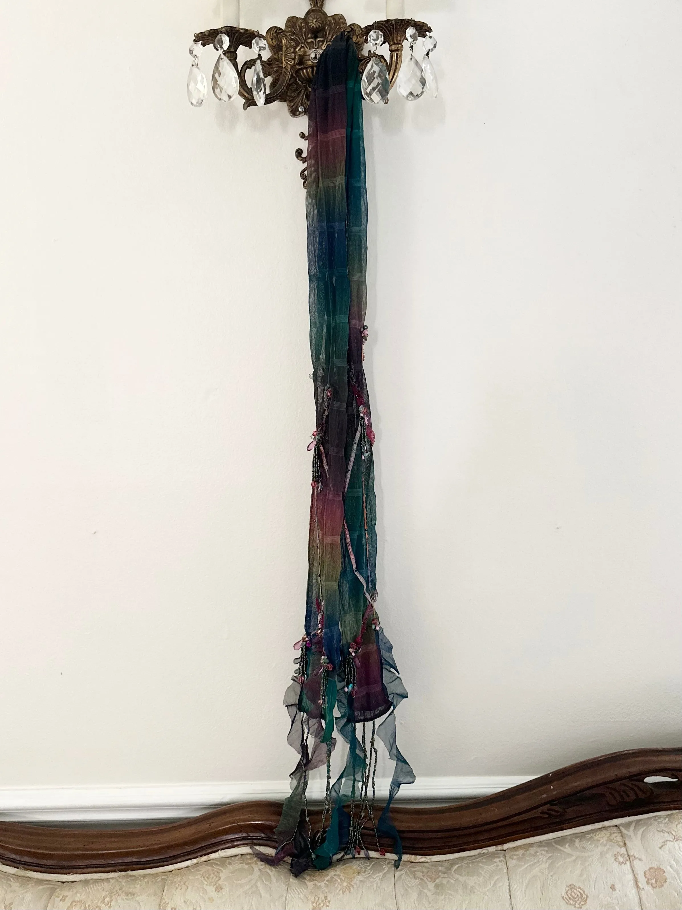 Y2K Colorful Mermaid Designer Fringe Beaded Skinny Scarf