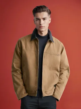 ZR Contrast Collar Denim Camel Jacket