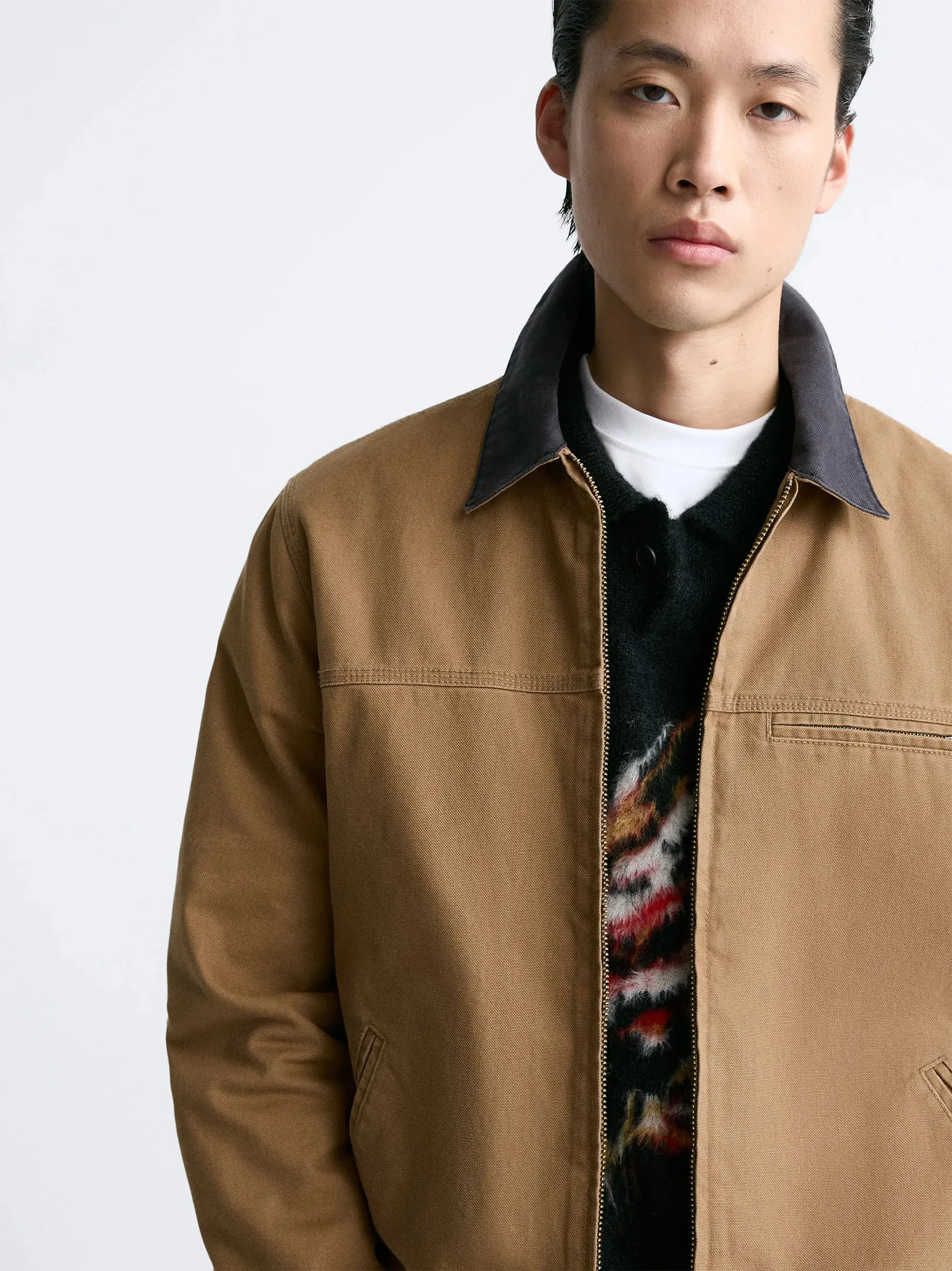 ZR Contrast Collar Denim Camel Jacket
