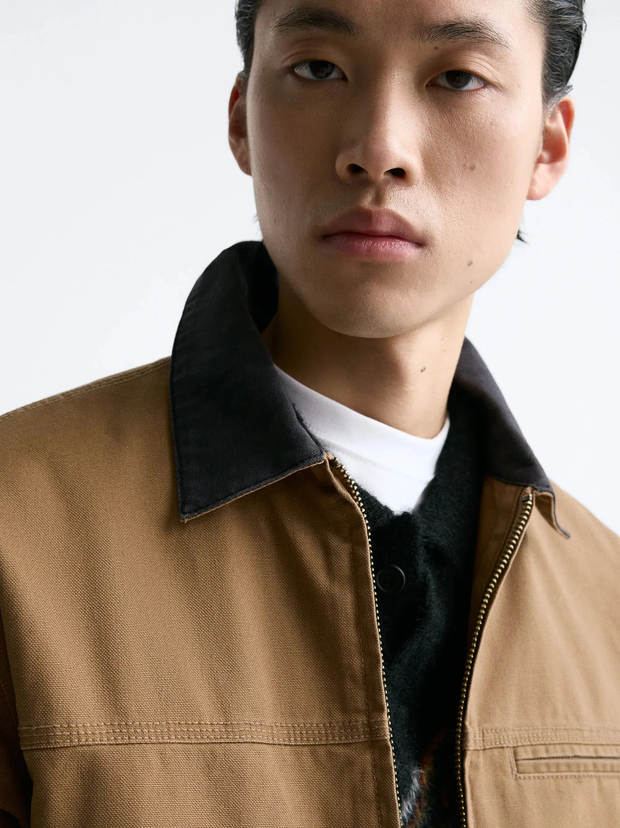 ZR Contrast Collar Denim Camel Jacket