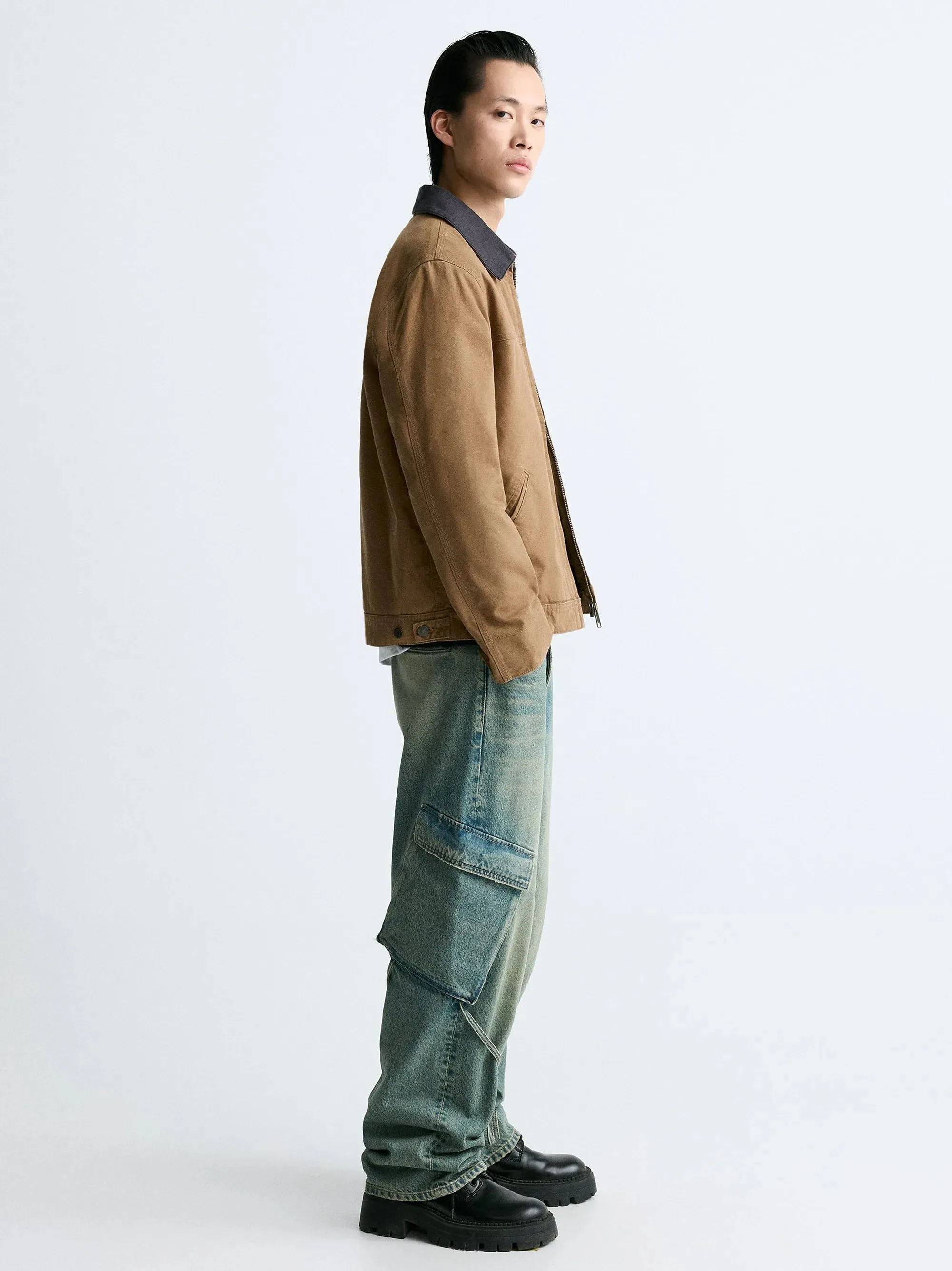 ZR Contrast Collar Denim Camel Jacket